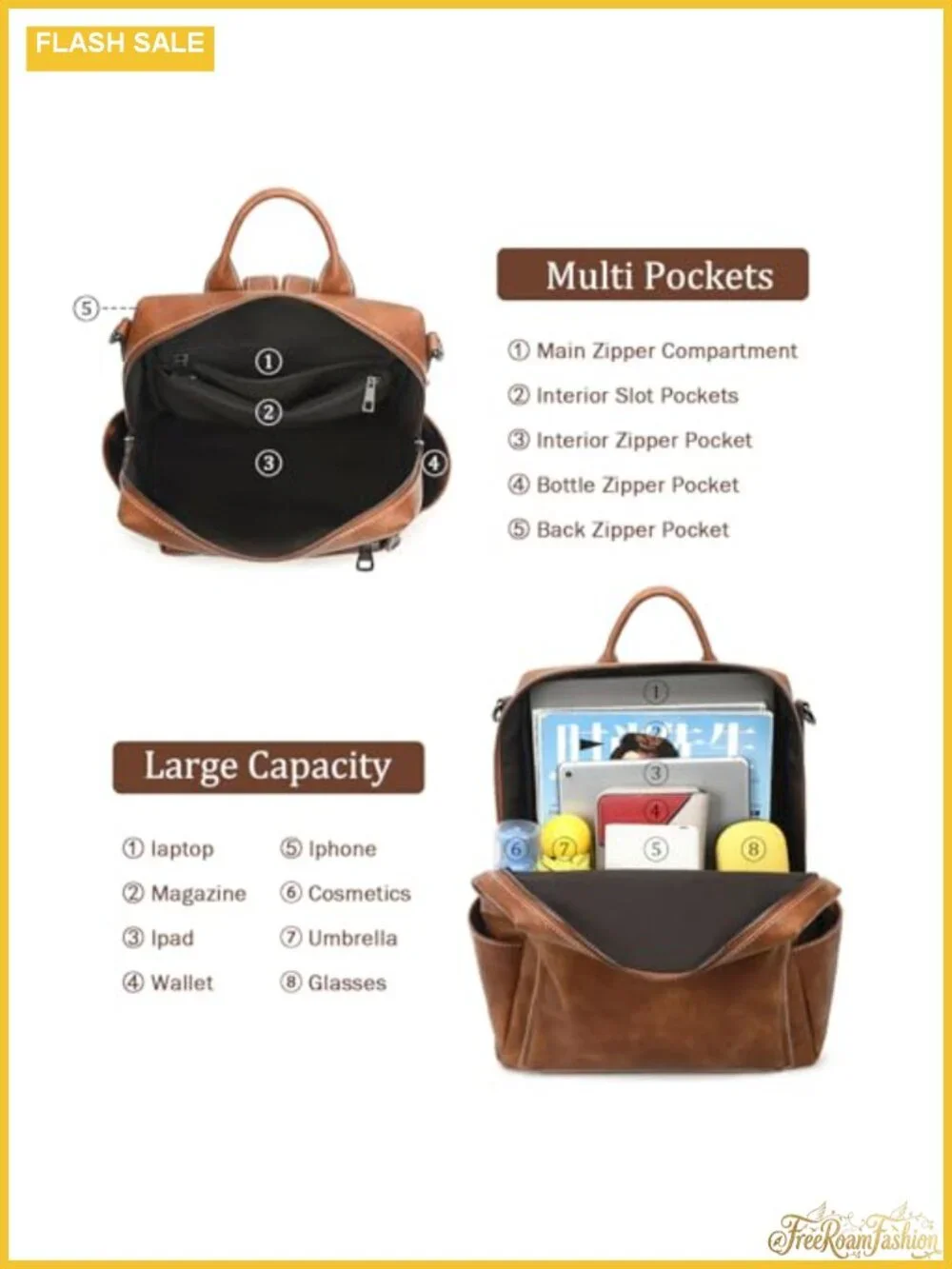Faux Leather Backpack Purse Women Anti-Theft Work Travel Handbag